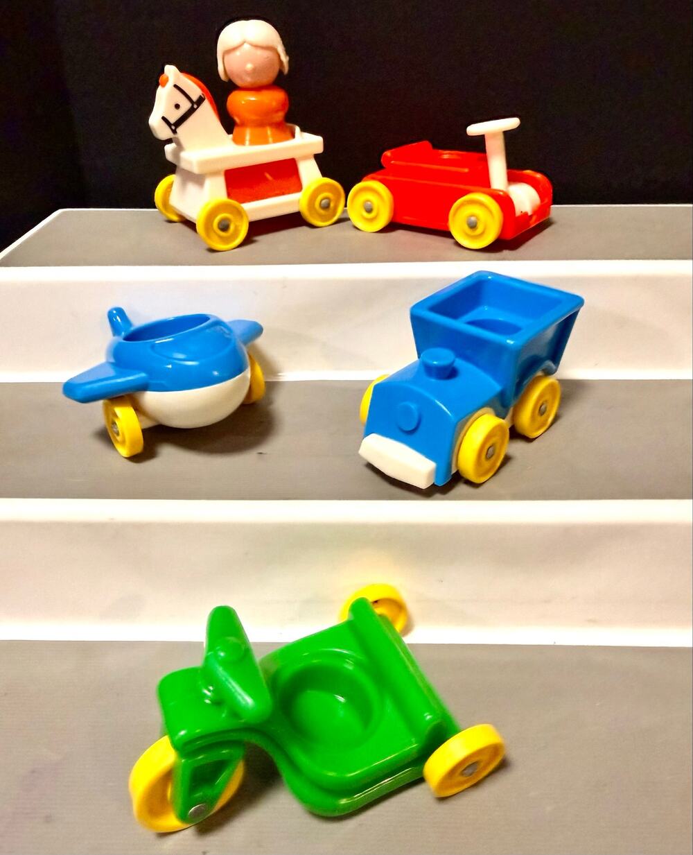 vintage Fisher-Price Little People #656  "Little Riders" set, 1970s-1990s.